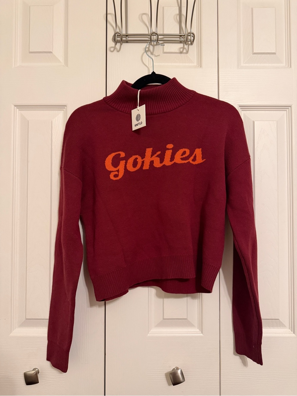 Virginia Tech Hokies Knit Turtleneck Sweater Burgundy Orange NWT Small Knitlo
